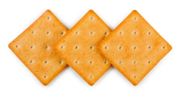 Tres de galletas saladas crujientes aisladas sobre un fondo blanco , —  Fotos de Stock