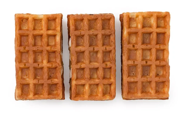 Três waffles belgas macias frescas isoladas em fundo branco. T — Fotografia de Stock