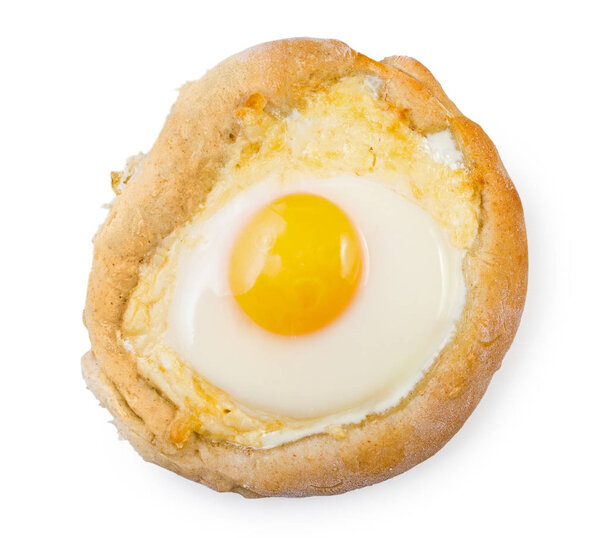 Caucasian delicious Ajarian khachapuri with egg isolated on whit