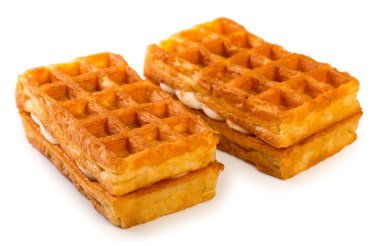 Taze yumuşak Belçika waffle beyaz arka plan üzerinde izole çifti,