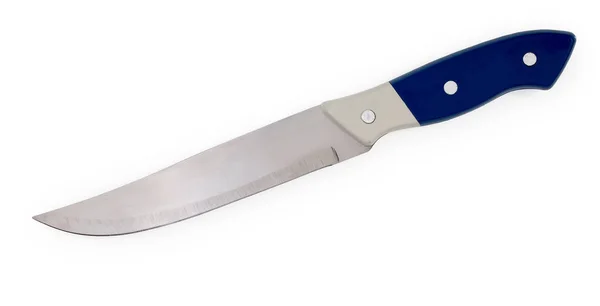 Niedroga kuchnia nóż z biało niebieski uchwyt na białym tle na whi — Zdjęcie stockowe