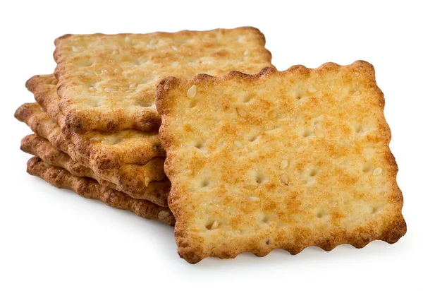 Stapel leckerer, knuspriger französischer Cracker isoliert auf weißem Rücken — Stockfoto