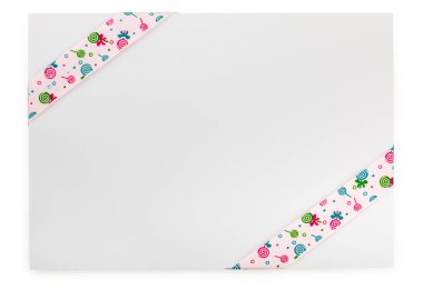 Gift card with empty space for your text and pink ornate ribbon, clipart