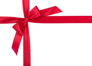 Beyaz backgro izole kırmızı örtüşen saten hediye şerit yay