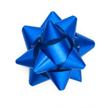 Beyaz bir arka plan üzerinde izole mavi şerit yay. Üstten Görünüm.