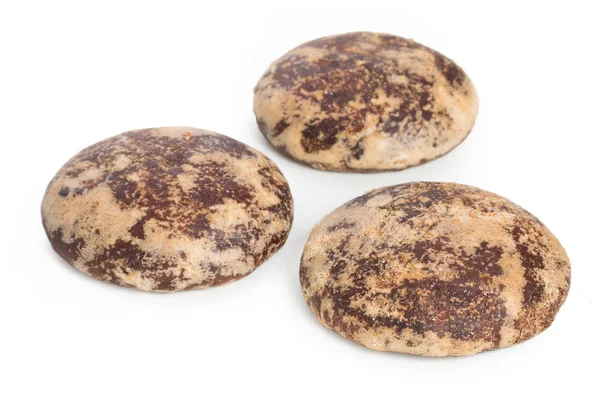 Set de tres panes de jengibre redondos, galletas aisladas en un bac blanco — Foto de Stock