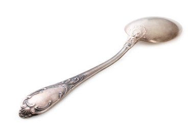 Arka dekore edilmiş tarafında vintage Gümüş eşyalar, eski kaşık üzerinde izole