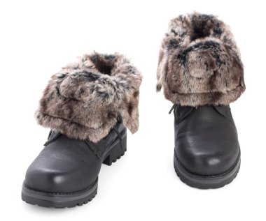 Siyah Kış moda Bayan çifti çizme üzerinde izole kürklü bir