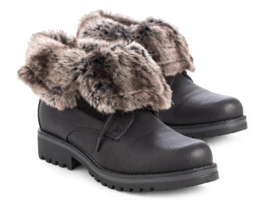 Siyah Kış moda Bayan çifti çizme üzerinde izole kürklü bir