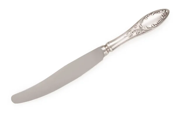 Antique argenteria: coltello d'argento da tavola vintage isolato su un whi — Foto Stock