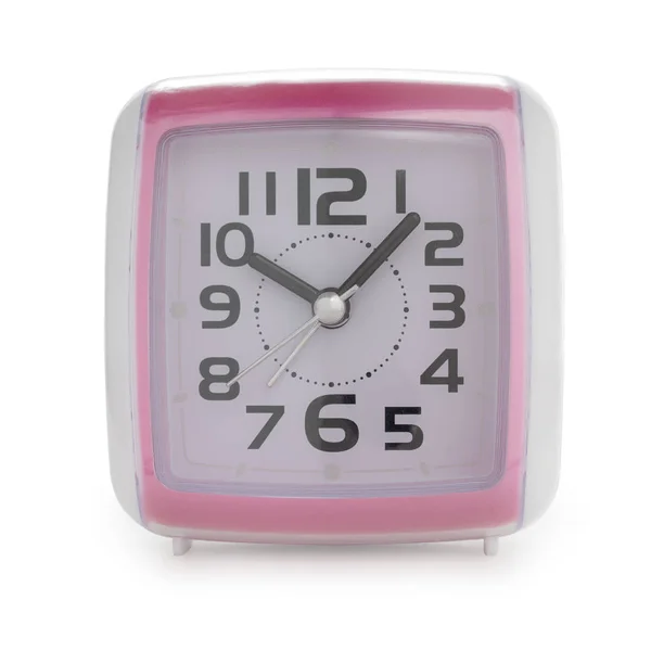 White and pink square alarm clock isolated on a white background — Stock Photo, Image