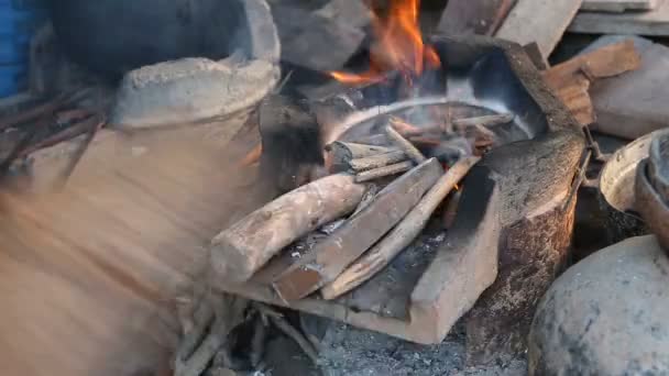 Tradycyjne gotowanie przez ogień w kraju, w Tajlandii — Wideo stockowe