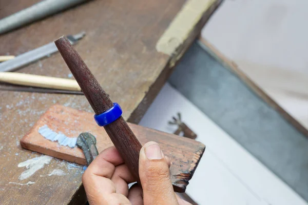 Joyería artesano medida anillo cera molde tamaño — Foto de Stock