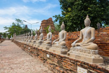 Buda heykeli Wat Yai Chai Mongkol, Ayutthaya, Tayland.