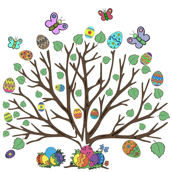 Дерево Пасхальными Яйцами Вектор — стоковый вектор