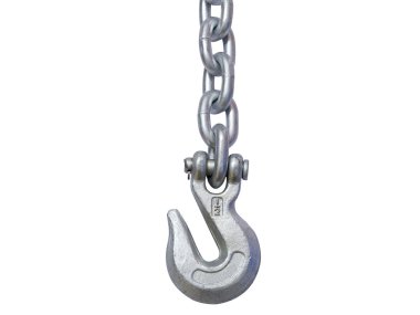 Metal zincir ve kanca beyaz arkaplanda izole edildi.