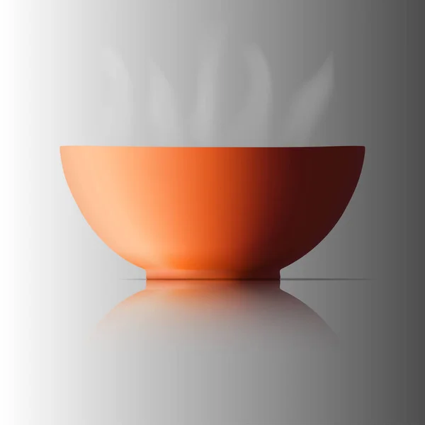 Hnědý keramický pohár. Pro potraviny s teplem. Kouř z ohně a stín na podlaze. Vektorové ilustrace. — Stockový vektor