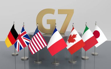 Podyum ve bayraklar üzerinde G7