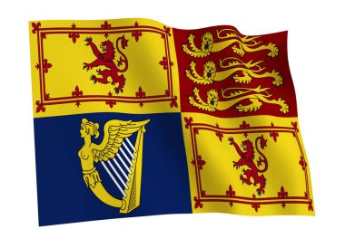İskoçya 'daki Royal Standard beyaz arka planda izole edilmiştir. İngiltere 'nin İskoçya bayrağı dalgalanıyor, 3D. 