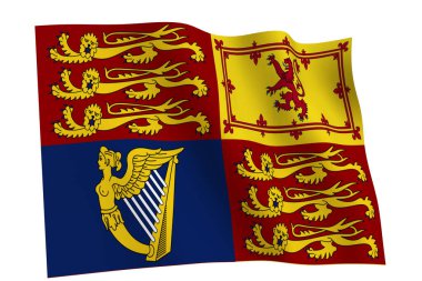 Birleşik Krallık Kraliyet Standartları beyaz arka planda izole edilmiştir. Birleşik Krallık Kraliyet bayrağı dalgalanıyor, 3D render. 