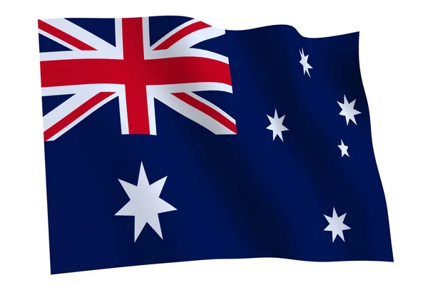 Australische Vlag Weergave Australië Vlag Wapperend Wind Geïsoleerd Witte Achtergrond — Stockfoto