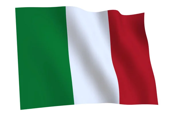 Флаг Италии Рендеринг Флаг Италии Развевающийся Ветру Изолированный Белом Фоне — стоковое фото