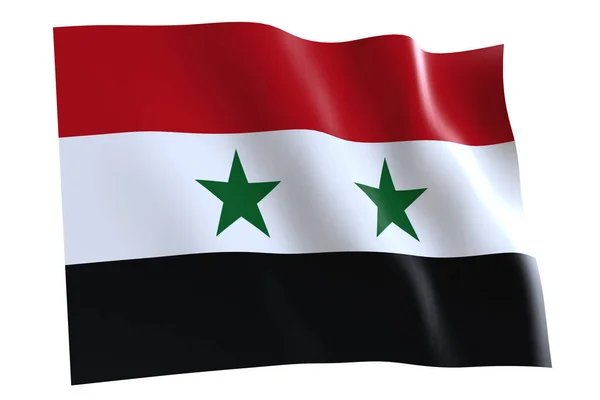 Suriye Bayrağı Render Suriye Bayrağı Rüzgarda Dalgalanıyor Beyaz Arka Planda — Stok fotoğraf