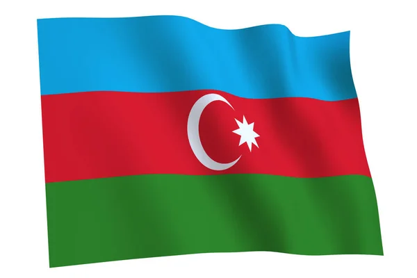Azerbajdzsán Zászló Renderelés Azerbajdzsán Zászló Integet Szél Elszigetelt Fehér Háttér — Stock Fotó