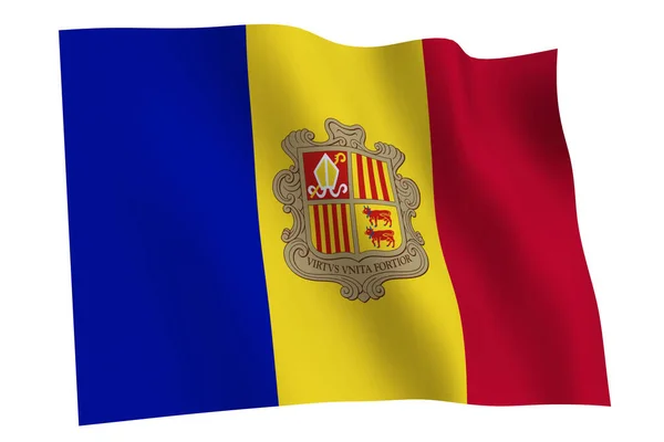 Andorra Flag Render Andorra Flag Waving Wind Isolated White Background — Stock Photo, Image