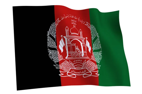 Afganisztán Zászló Renderelés Afganisztán Zászló Integet Szél Elszigetelt Fehér Háttér — Stock Fotó