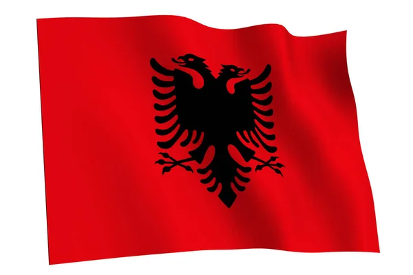 Bandeira Albânia Renderização Bandeira Albânia Acenando Vento Isolada Fundo Branco — Fotografia de Stock