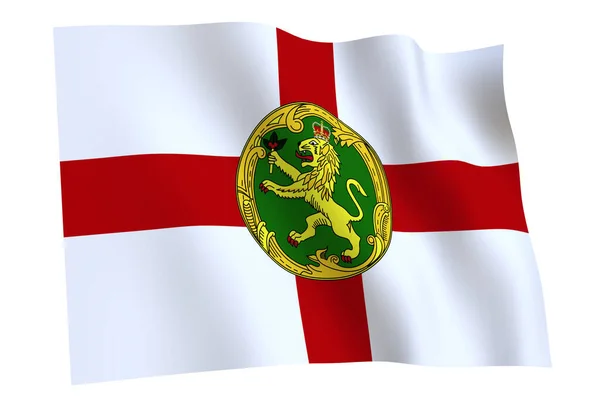 Alderney Flagga Återgivning Alderney Flagga Viftar Vinden Isolerad Vit Bakgrund — Stockfoto
