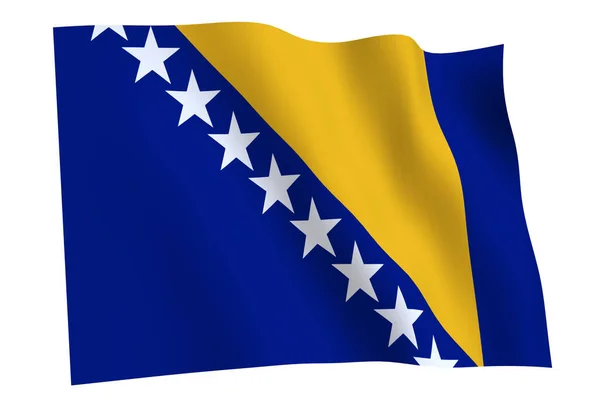 Флаг Боснии Герцеговины Рендеринг Флаг Боснии Герцеговины Развевающийся Ветру Изолирован — стоковое фото