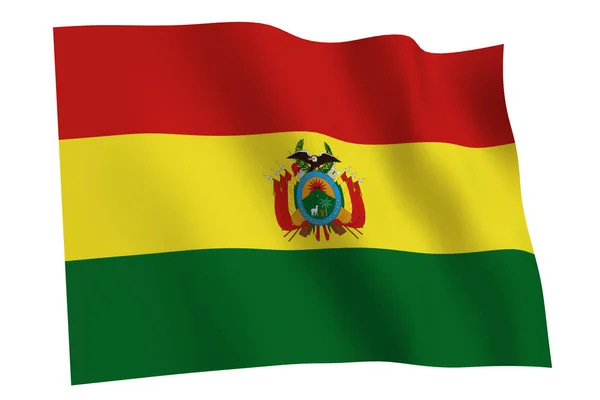 Bolivia flag, 3d render. Bolivia flag waving in the wind, isolated on white background.