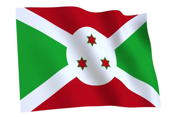 Burundi Flagga Återgivning Burundi Flagga Viftar Vinden Isolerad Vit Bakgrund — Stockfoto