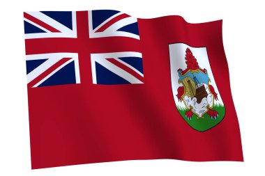 Bermuda bayrağı, 3D render. Bermuda bayrağı rüzgarda sallanıyor, beyaz arka planda izole edilmiş.. 