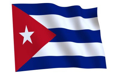 Küba bayrağı, 3D render. Rüzgarda dalgalanan Küba bayrağı, beyaz arka planda izole edilmiş.. 