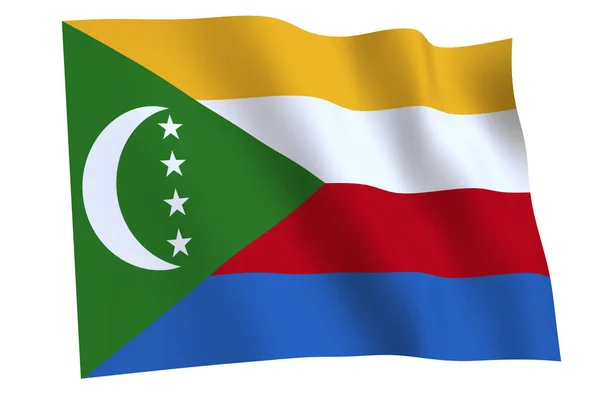 Komoren Flagge Darstellung Flagge Der Komoren Weht Wind Isoliert Auf — Stockfoto
