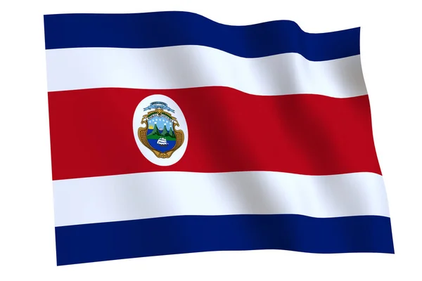 Bandera Costa Rica Render Bandera Costa Rica Ondeando Viento Aislada — Foto de Stock