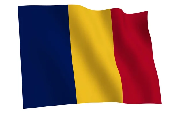 乍得国旗 3D渲染 乍得国旗在风中飘扬 与白色背景隔离 — 图库照片