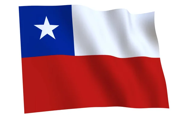 Chile Flagga Återgivning Flagga Chile Vinka Vinden Isolerad Vit Bakgrund — Stockfoto