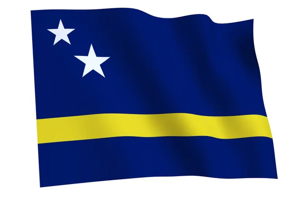 Curacao Vlajka Vykreslit Vlajka Curacao Vlnící Větru Izolované Bílém Pozadí — Stock fotografie