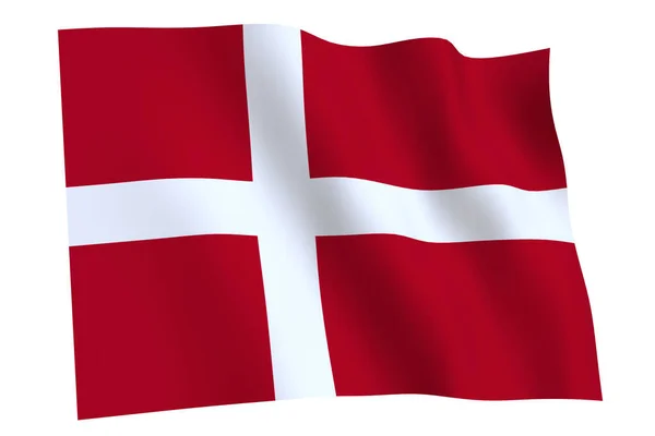Σημαία Δανίας Render Σημαία Της Δανίας Κυματίζει Στον Άνεμο Απομονωμένη — Φωτογραφία Αρχείου