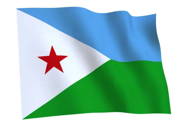 Djibouti Vlag Weergave Vlag Van Djibouti Zwaaiend Wind Geïsoleerd Witte — Stockfoto