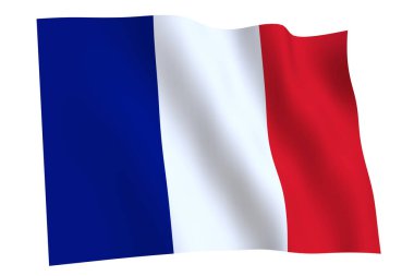 Fransa bayrağı, 3D render. Fransa bayrağı rüzgarda sallanıyor, beyaz arka planda izole edilmiş.. 