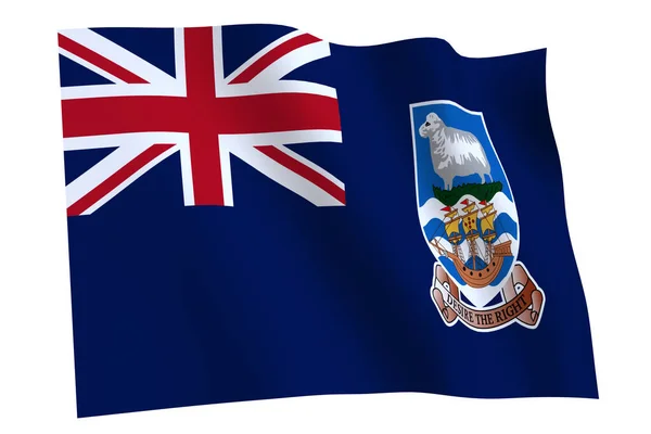 Falklandsöarnas Flagga Återgivning Falklandsöarnas Flagga Viftar Vinden Isolerad Vit Bakgrund — Stockfoto