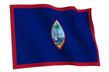 Guam bayrağı, 3D render. Guam bayrağı rüzgarda dalgalanıyor, beyaz arka planda izole edilmiş.. 