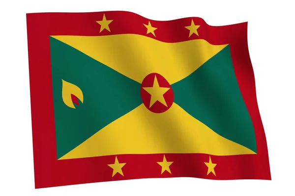 Grenada Vlag Weergave Vlag Van Grenada Wapperend Wind Geïsoleerd Witte — Stockfoto