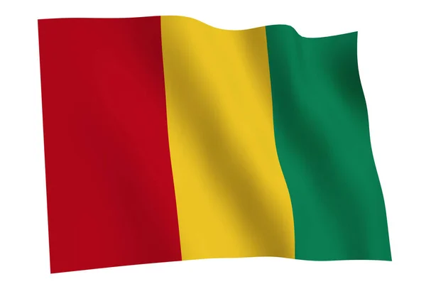 Guinea Flag Render Flag Guinea Waving Wind Isolated White Background — Stock Photo, Image