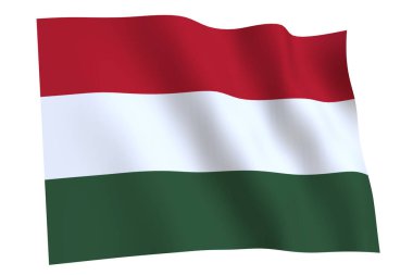 Macaristan bayrağı, 3D render. Beyaz arka planda izole edilmiş Macaristan bayrağı rüzgarda dalgalanıyor. 